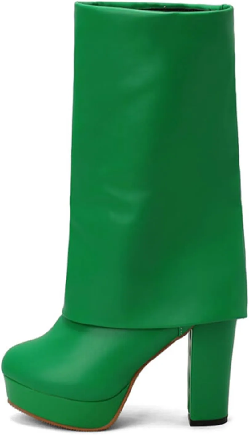Cowboy Boots for Women Western Cowgirl Knee High Chunky Heel Boots with Pull-Up Tabs Rain Boots Pull On Knee High Side Zipper