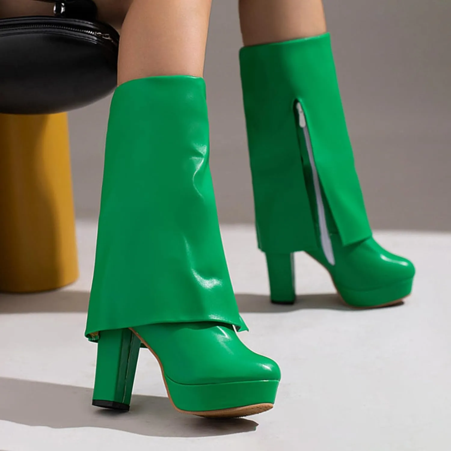 Cowboy Boots for Women Western Cowgirl Knee High Chunky Heel Boots with Pull-Up Tabs Rain Boots Pull On Knee High Side Zipper