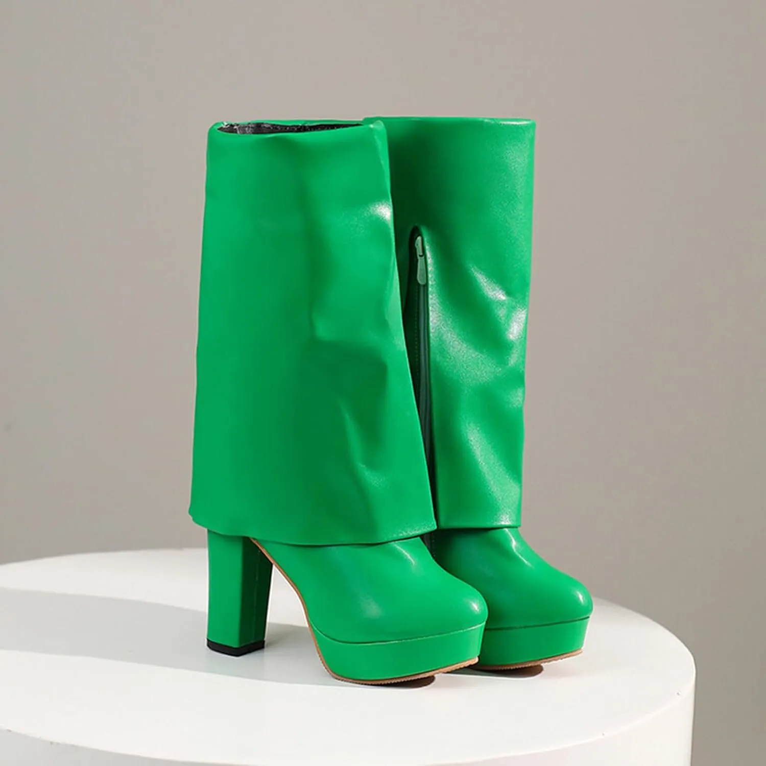 Cowboy Boots for Women Western Cowgirl Knee High Chunky Heel Boots with Pull-Up Tabs Rain Boots Pull On Knee High Side Zipper