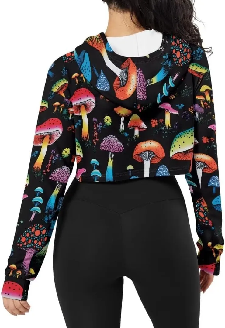 Cozy Sweatshirts Hoodies for Women Long Sleeve All-Over Print Drawstring Crop Hoodies Tops Fall Outfits Jacket