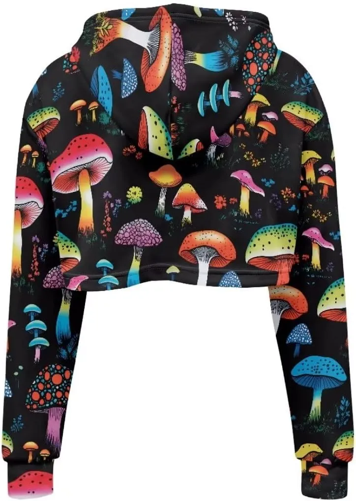 Cozy Sweatshirts Hoodies for Women Long Sleeve All-Over Print Drawstring Crop Hoodies Tops Fall Outfits Jacket
