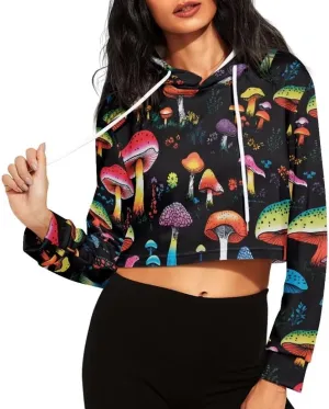 Cozy Sweatshirts Hoodies for Women Long Sleeve All-Over Print Drawstring Crop Hoodies Tops Fall Outfits Jacket