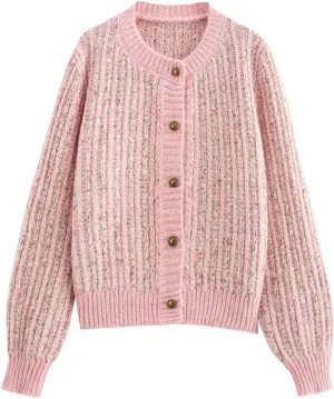 COZYPOIN Women Chunky Knitted Cardigan Sweater Crew Neck Button Fall Trendy Knit Coat