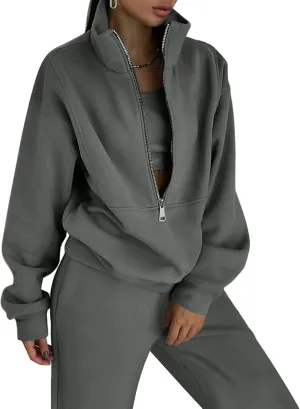COZYPOIN Women's Sweatsuit Sets 2 Piece Fleece Outfit Half Zip Sweatshirt and Joggers Pants Tracksuit