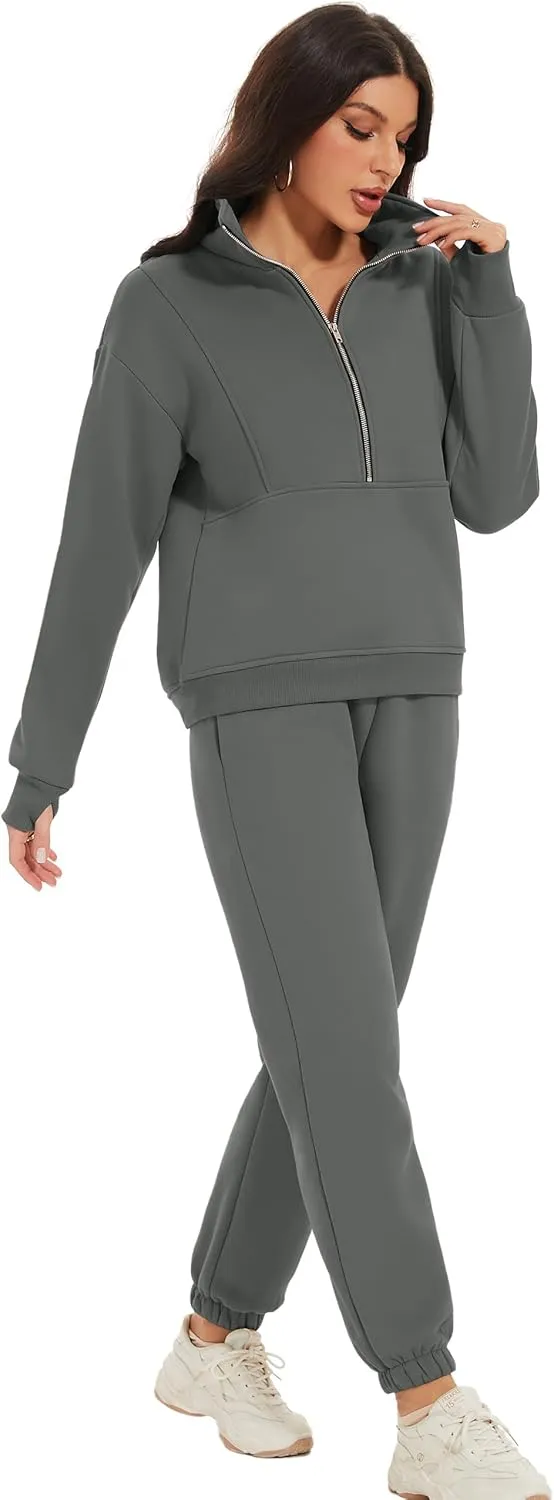 COZYPOIN Women's Sweatsuit Sets 2 Piece Fleece Outfit Half Zip Sweatshirt and Joggers Pants Tracksuit