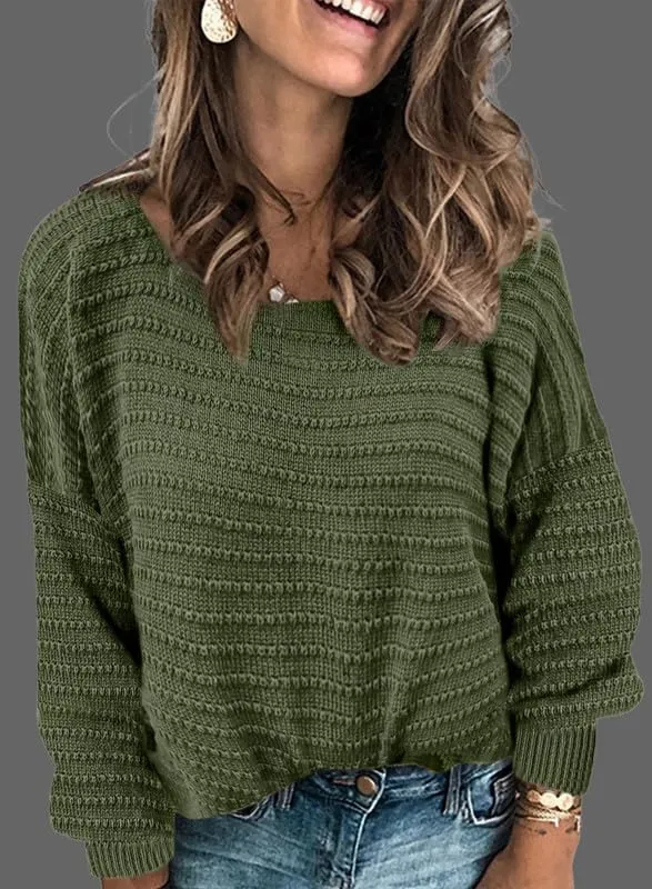 Dokotoo Womens Ribbed Knit Textured Drop Shoulder Long Sleeve Crew Neck Pullover Sweaters