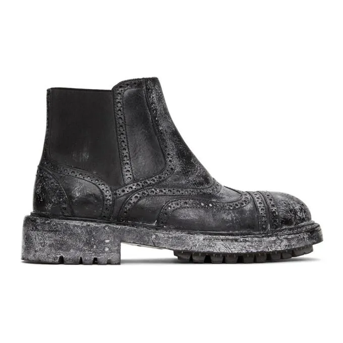 Dolce and Gabbana Black Leather Vintage-Look Chelsea Boots