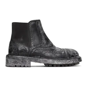 Dolce and Gabbana Black Leather Vintage-Look Chelsea Boots