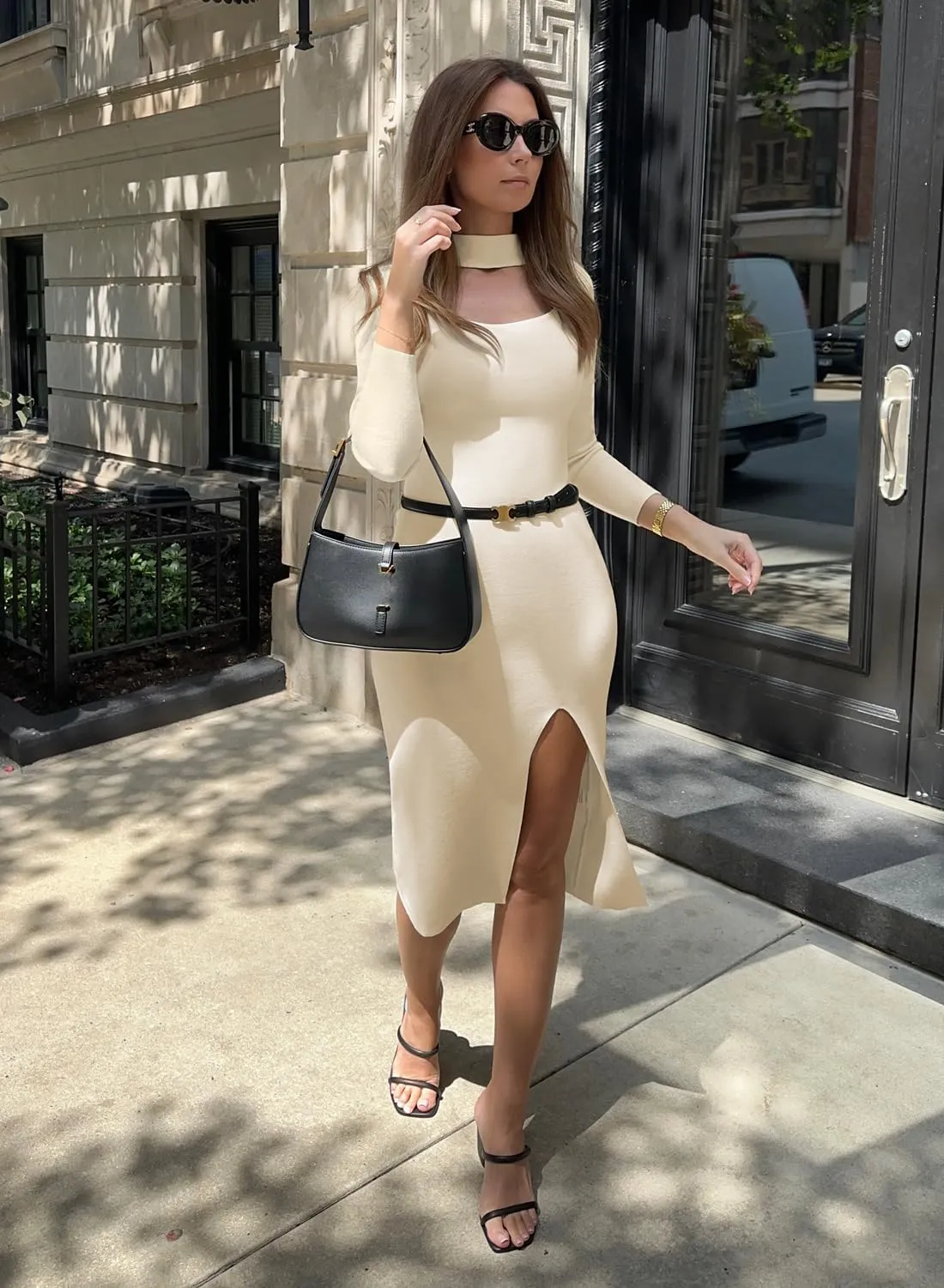 DOROSE Womens Sweater Dress 2023 Ribbed Bodycon Dresses Fit Slit Cut Out Dress