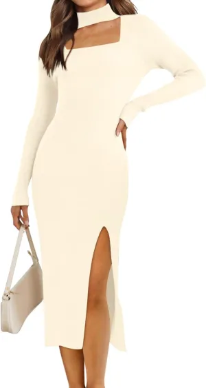 DOROSE Womens Sweater Dress 2023 Ribbed Bodycon Dresses Fit Slit Cut Out Dress