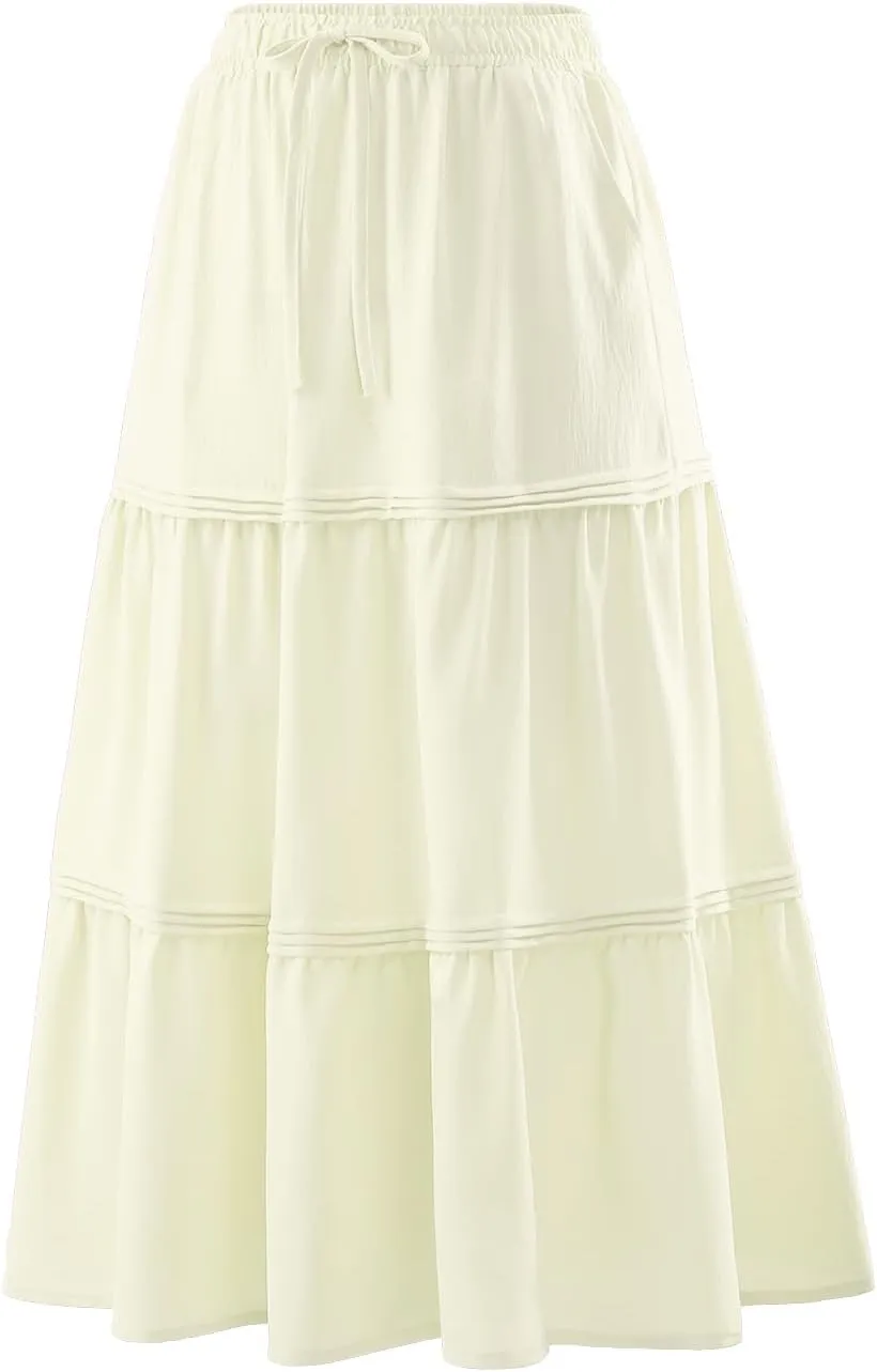 DRESSTELLS Women's Midi Skirts with Pockets Elastic High Waist Flowy Swing A Line Casual Long Skirt