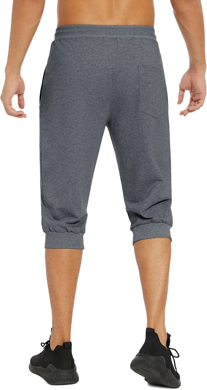 EKLENTSON Men's 3/4 Jogger Capri Pants Elastic Waist Below Knee Shorts Workout Gym Running Sweatpants with Zip Pockets