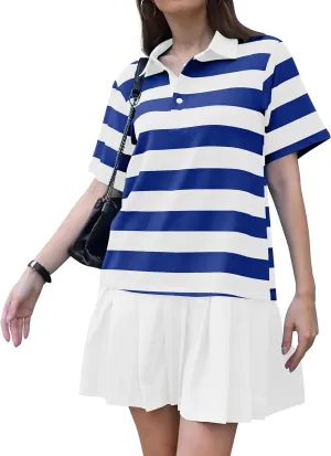 ETCYY NEW Summer Dresses for Women 2025 Polo Collar Sport or Daily Mini Dress Striped Colorblock