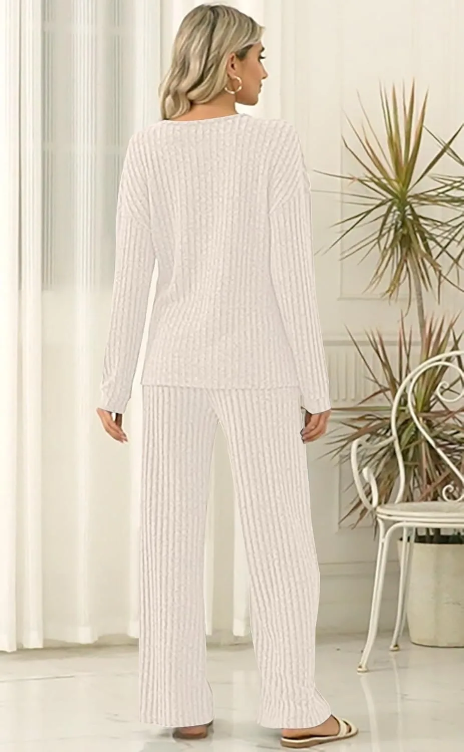 ETCYY NEW Womens Lightweight Pajamas Sets 2 Piece Lounge Sets Ribbed Knit Loungewear PJ with Pockets