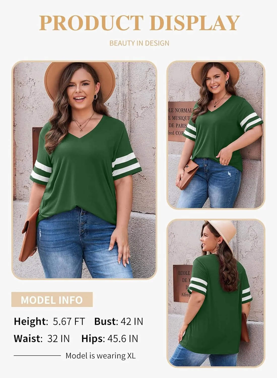 Eytino Women Plus Size Tops V Neck Short Sleeve Striped Causal Loose Blouse Shirts with Pocket(1X-5X)