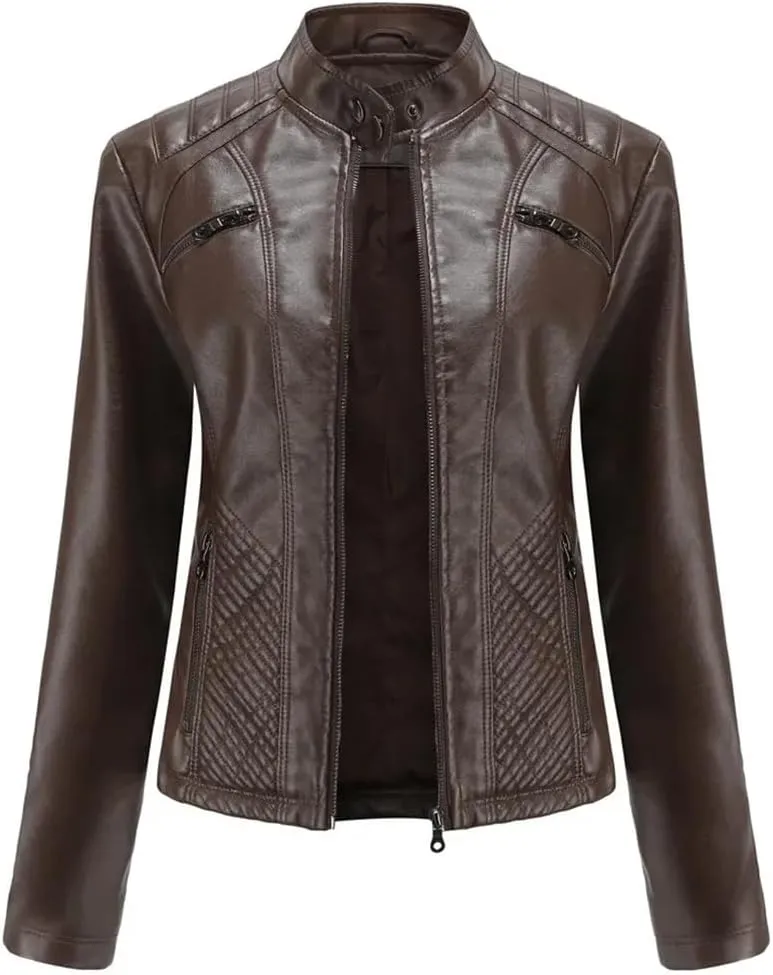 Faux Leather Jacket Women Spring Autumn Moto Biker Zipper Jacket Fashion Outerwears