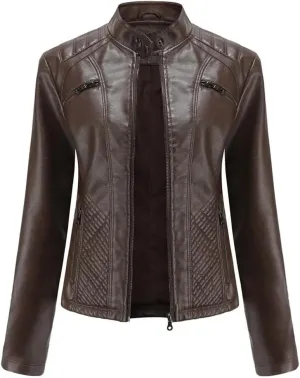 Faux Leather Jacket Women Spring Autumn Moto Biker Zipper Jacket Fashion Outerwears