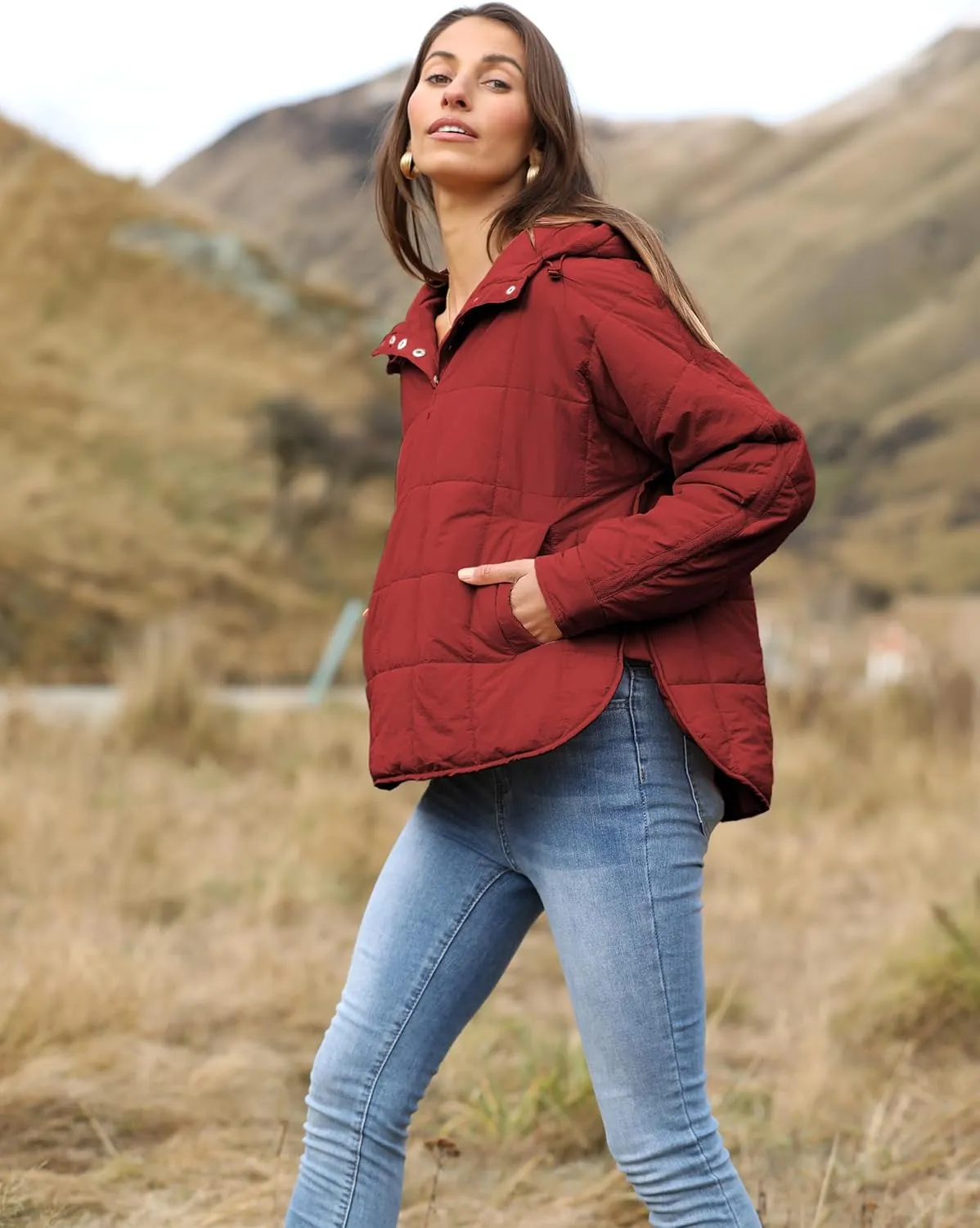 Fiona Jolin Women's Quilted Pullover Puffer Jacket Lightweight Oversized Hoodie Warm Winter Coats Outerwear