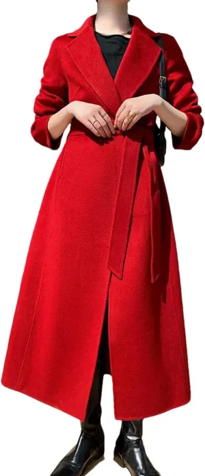 Fjnbbiot Cashmere Coat Women's Medium Length Elegant Notched Collar Double Breasted Wool Blend Over Coat