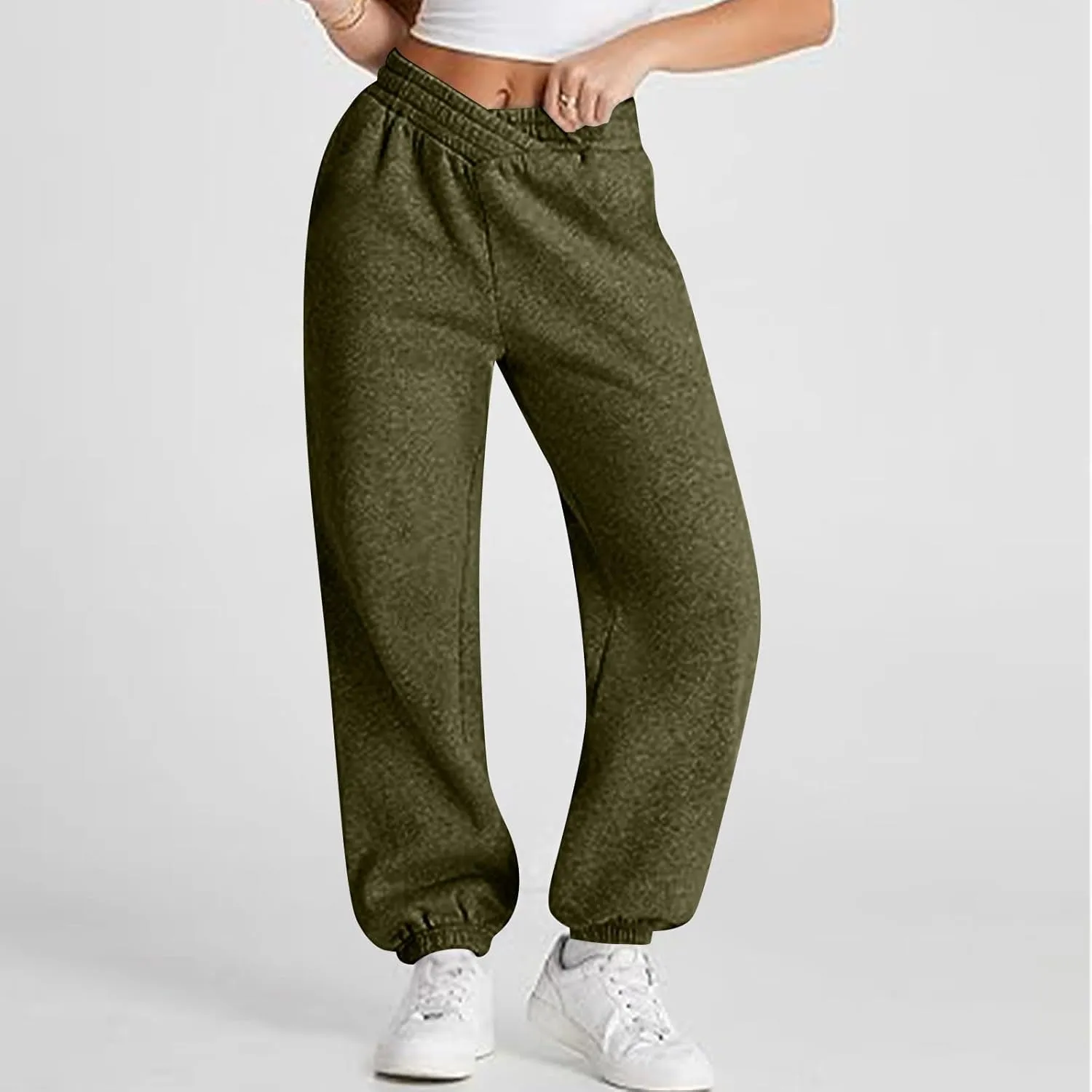 Fleece Joggers for Women Cute Y2k Baggy Sweatpants Casual Crossover High Waisted Athletic Jogger Pants with Pockets