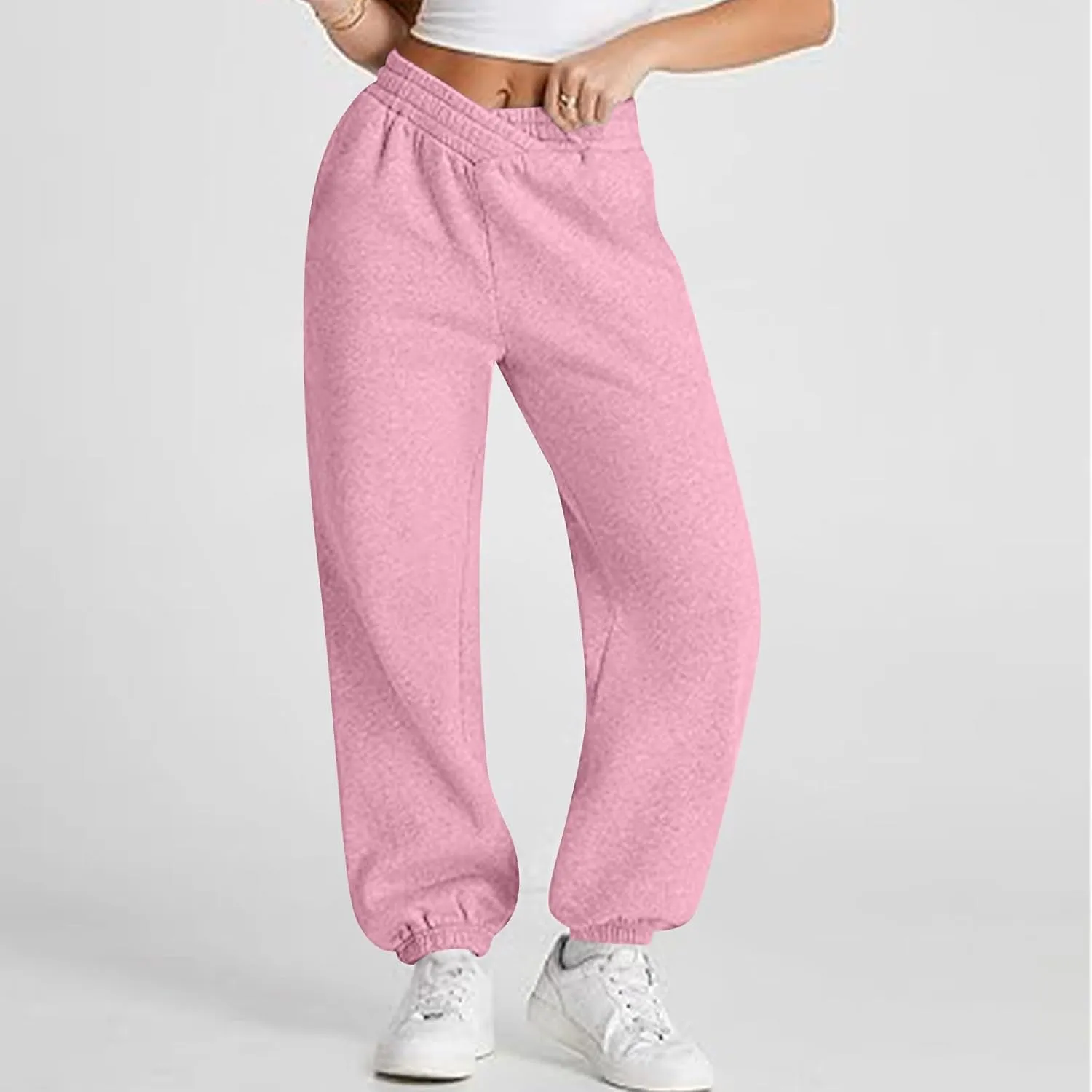 Fleece Joggers for Women Cute Y2k Baggy Sweatpants Casual Crossover High Waisted Athletic Jogger Pants with Pockets