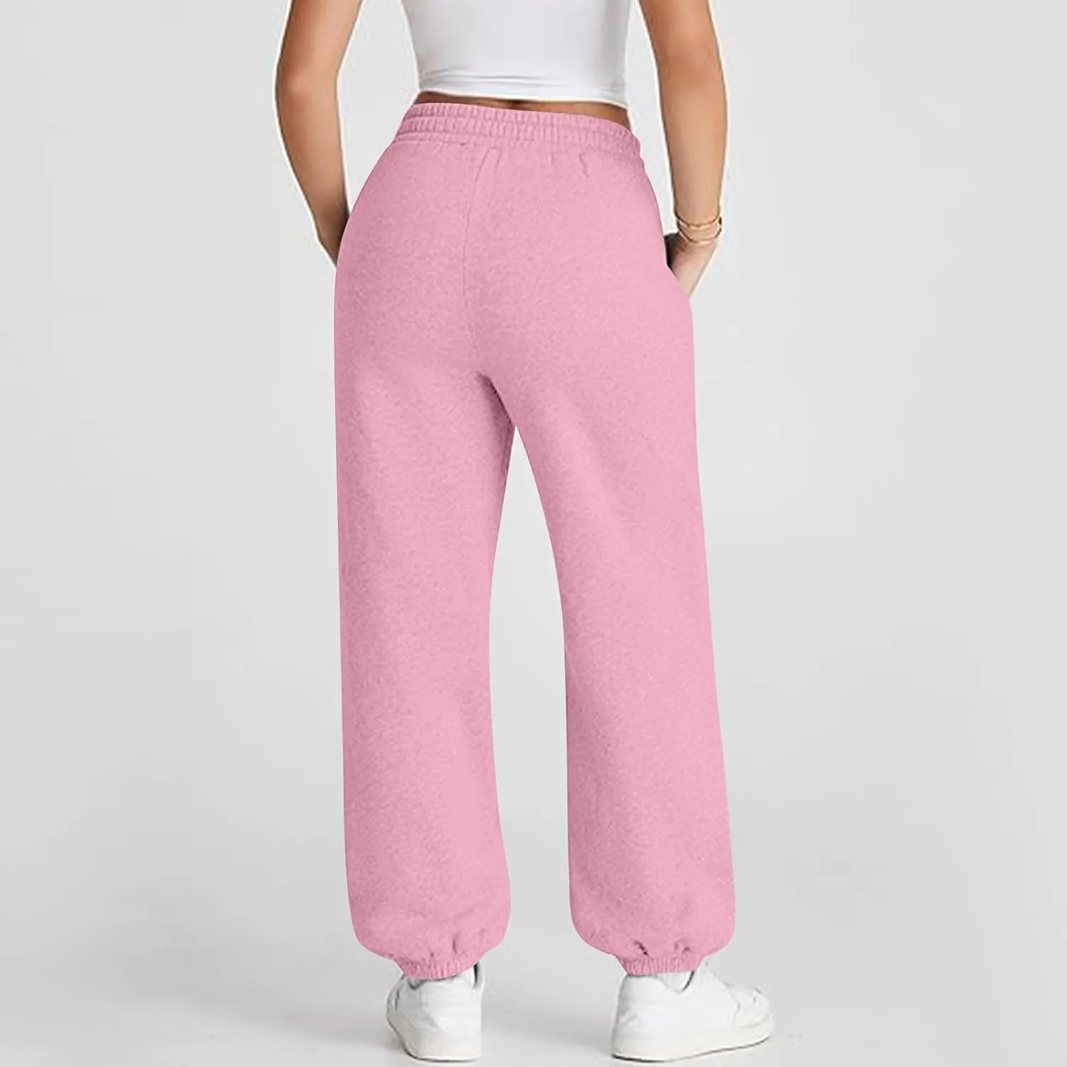 Fleece Joggers for Women Cute Y2k Baggy Sweatpants Casual Crossover High Waisted Athletic Jogger Pants with Pockets