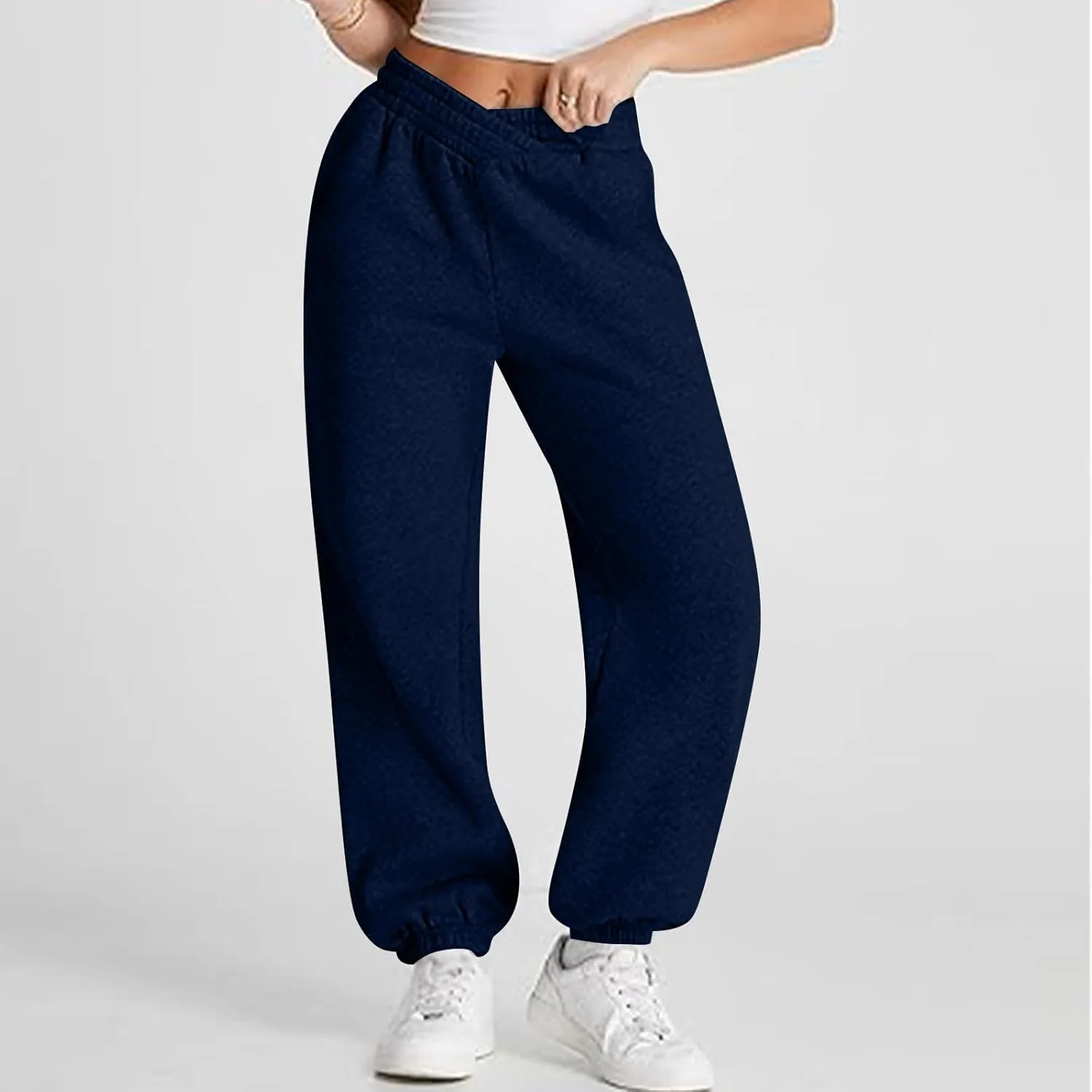 Fleece Joggers for Women Cute Y2k Baggy Sweatpants Casual Crossover High Waisted Athletic Jogger Pants with Pockets