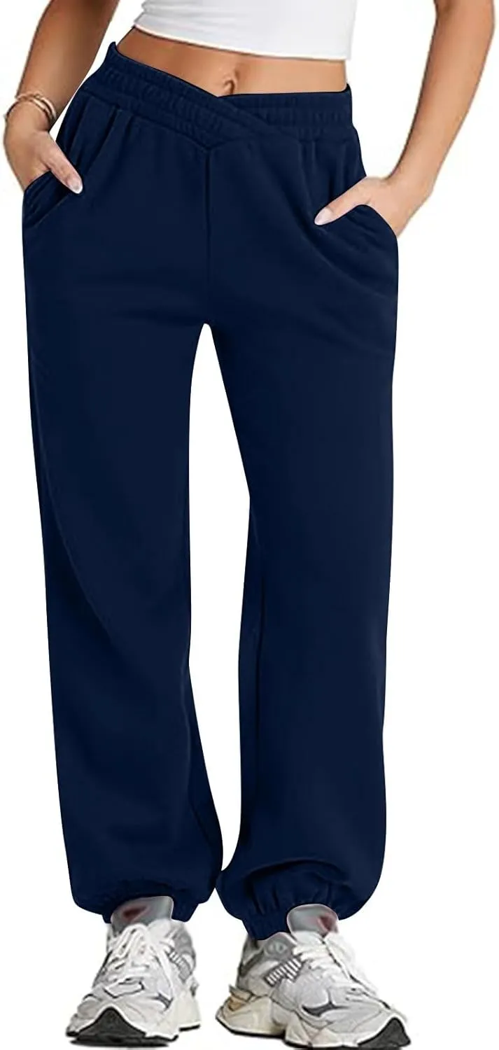 Fleece Joggers for Women Cute Y2k Crossover Baggy Sweatpants Casual Elastic Waist Athletic Jogger Pants with Pockets