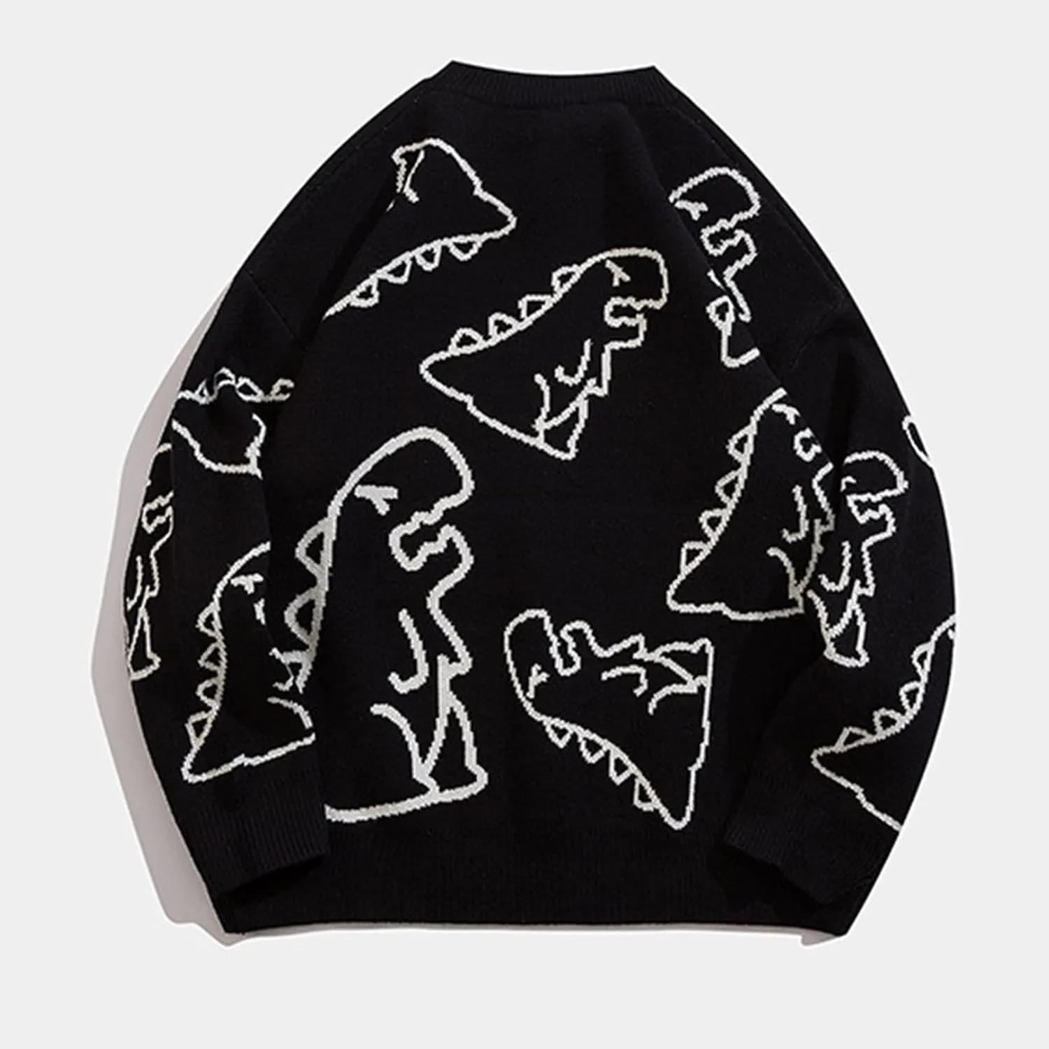 Flygo Women Dinosaur Knit Sweater Unisex Oversized Sweaters Casual Long Sleeve Pullover Jumper Knitwear