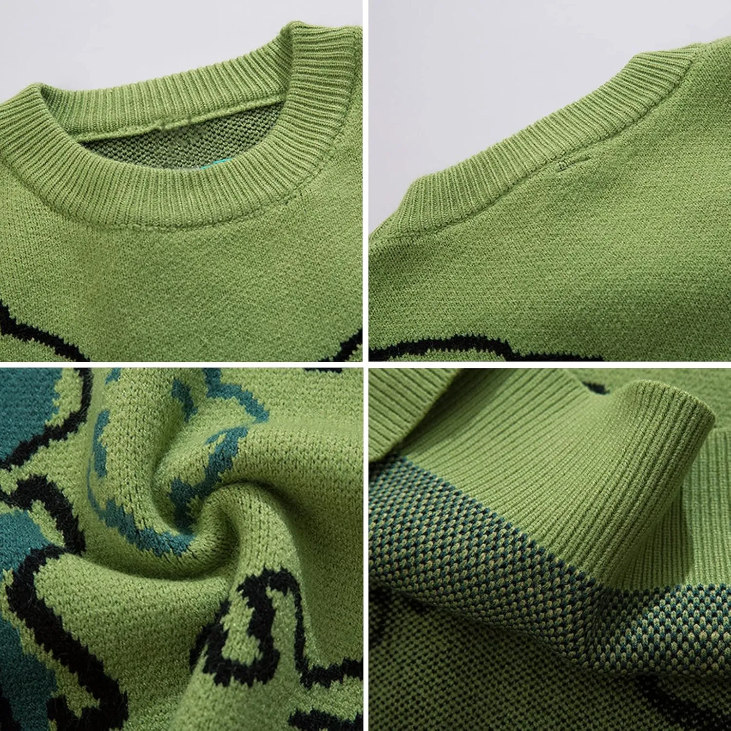 Flygo Women Dinosaur Knit Sweater Unisex Oversized Sweaters Casual Long Sleeve Pullover Jumper Knitwear
