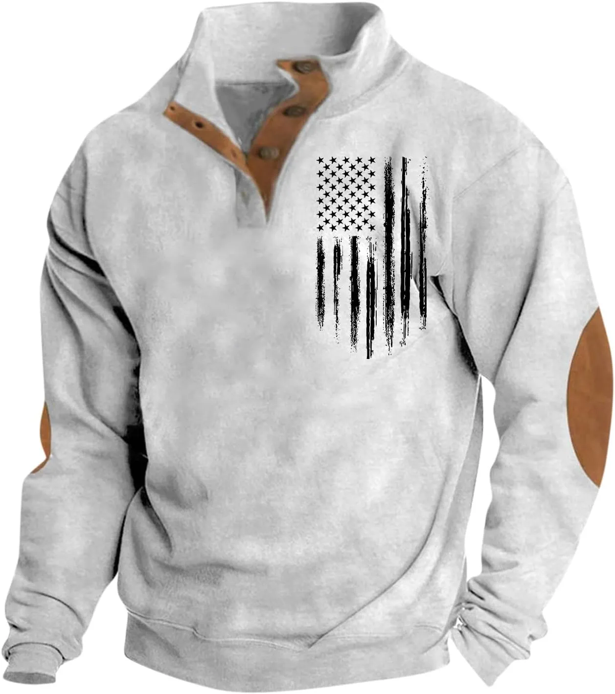 FONMA Sweatshirts for Men Fall Fashion 2024 Patriotic Printed Standing Collor Button Up Shirt Casual Loose Athletic Shirt Top