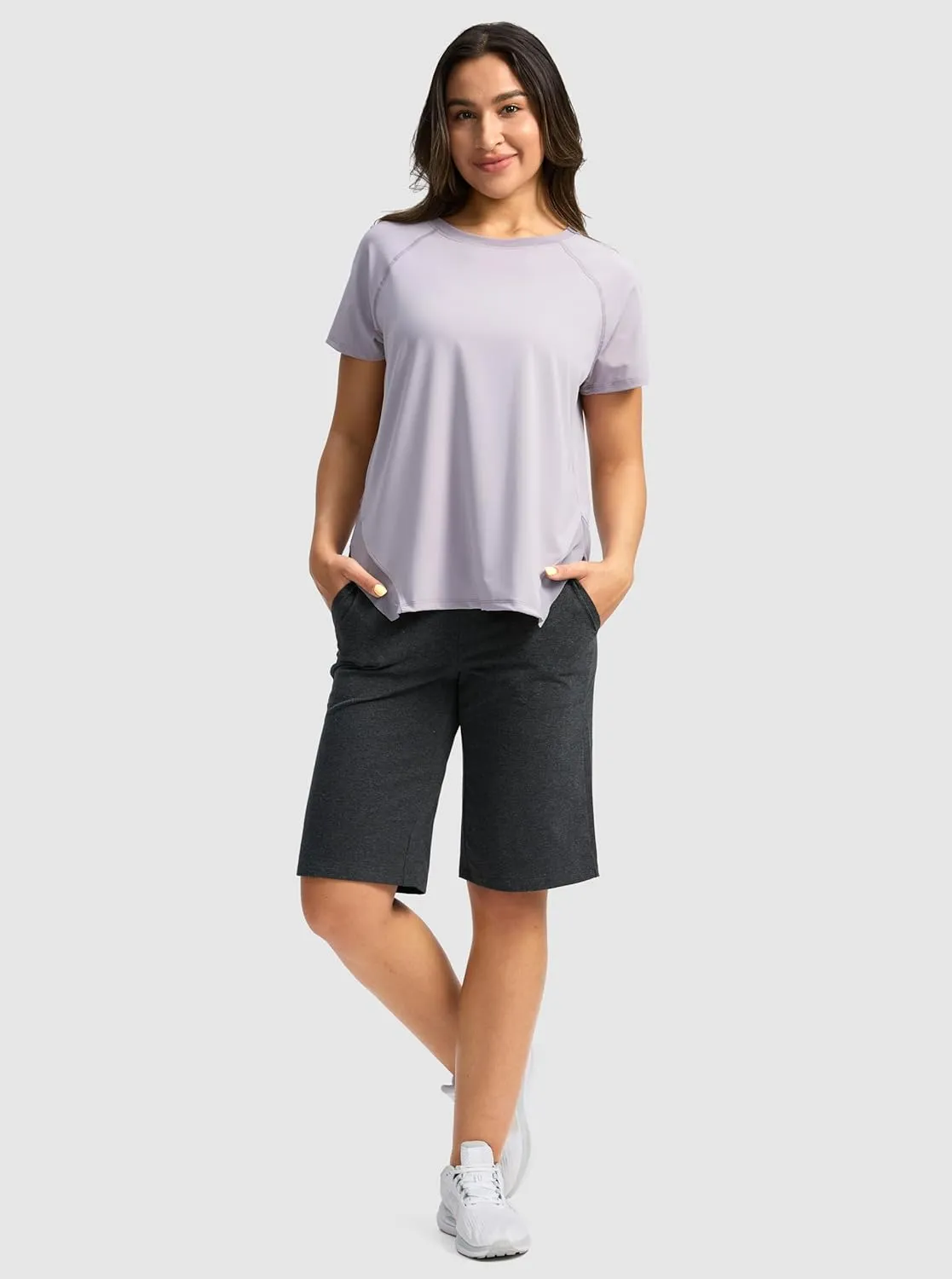 G Gradual Women's Bermuda Shorts 12" Knee Length with Pockets High Waisted Stretch Long Shorts for Women Casual Walking