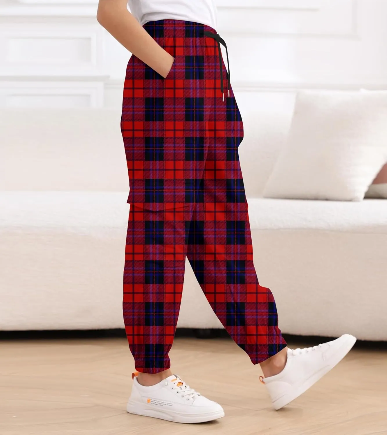 Girls Cargo Pants Baggy Joggers Lightweight Elastic Waist Drawstring with Pockets Casual Travel Hiking Streetwear