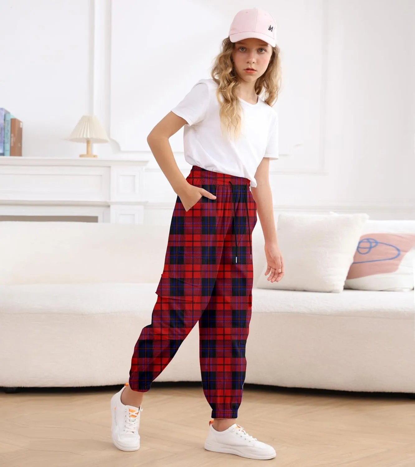 Girls Cargo Pants Baggy Joggers Lightweight Elastic Waist Drawstring with Pockets Casual Travel Hiking Streetwear