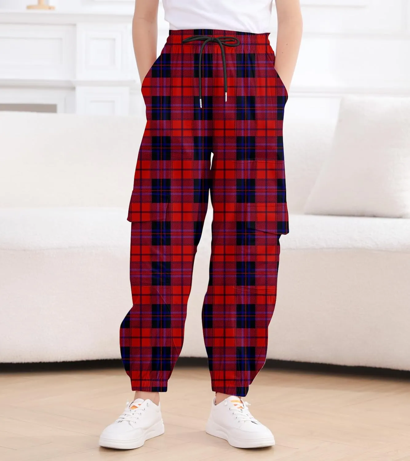 Girls Cargo Pants Baggy Joggers Lightweight Elastic Waist Drawstring with Pockets Casual Travel Hiking Streetwear