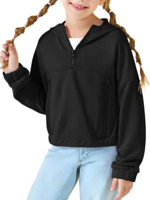 Girls Half Zip Up Hoodies Kids Fashion Loose Hooded Sweatshirts with Pockets 3-14 Years