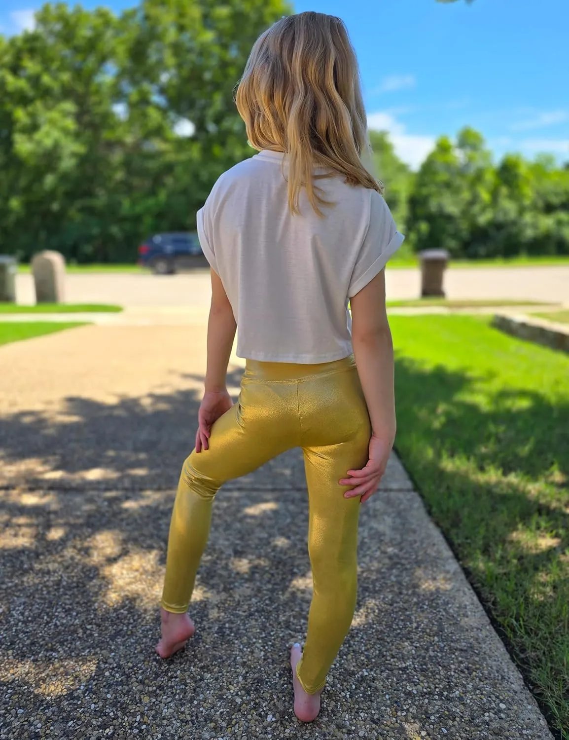 Girls Metallic Leggings Shiny Mystique Stretch Dance Pants Running Active Tights for Kids Youth Teen