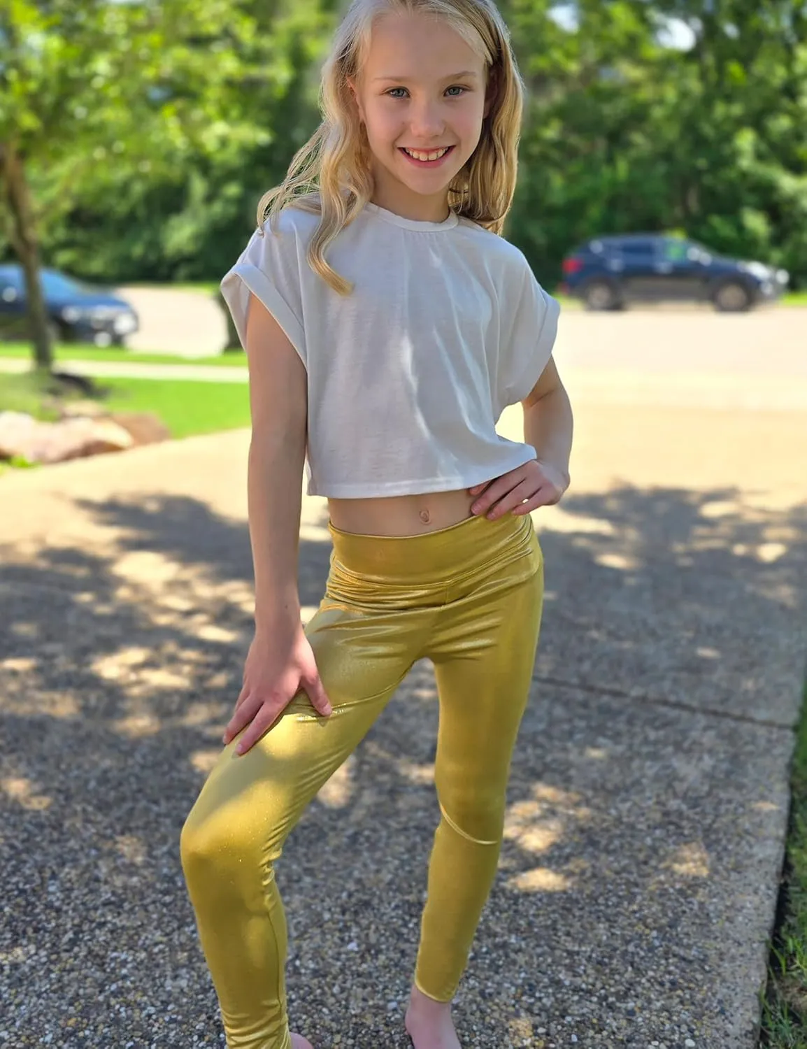 Girls Metallic Leggings Shiny Mystique Stretch Dance Pants Running Active Tights for Kids Youth Teen