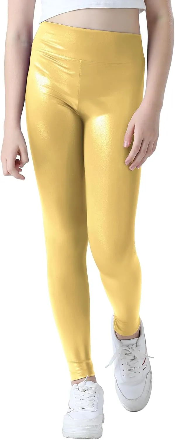 Girls Metallic Leggings Shiny Mystique Stretch Dance Pants Running Active Tights for Kids Youth Teen