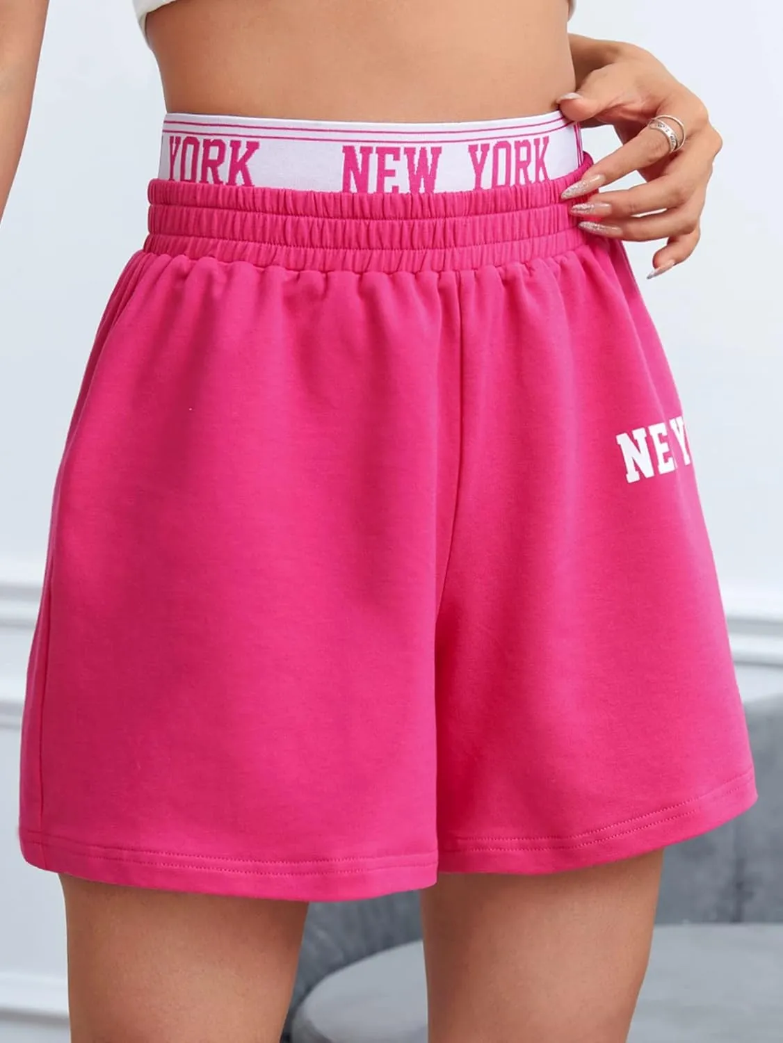 GORGLITTER Women's Graphic Print Boxing Short High Waisted Wide Leg Track Shorts
