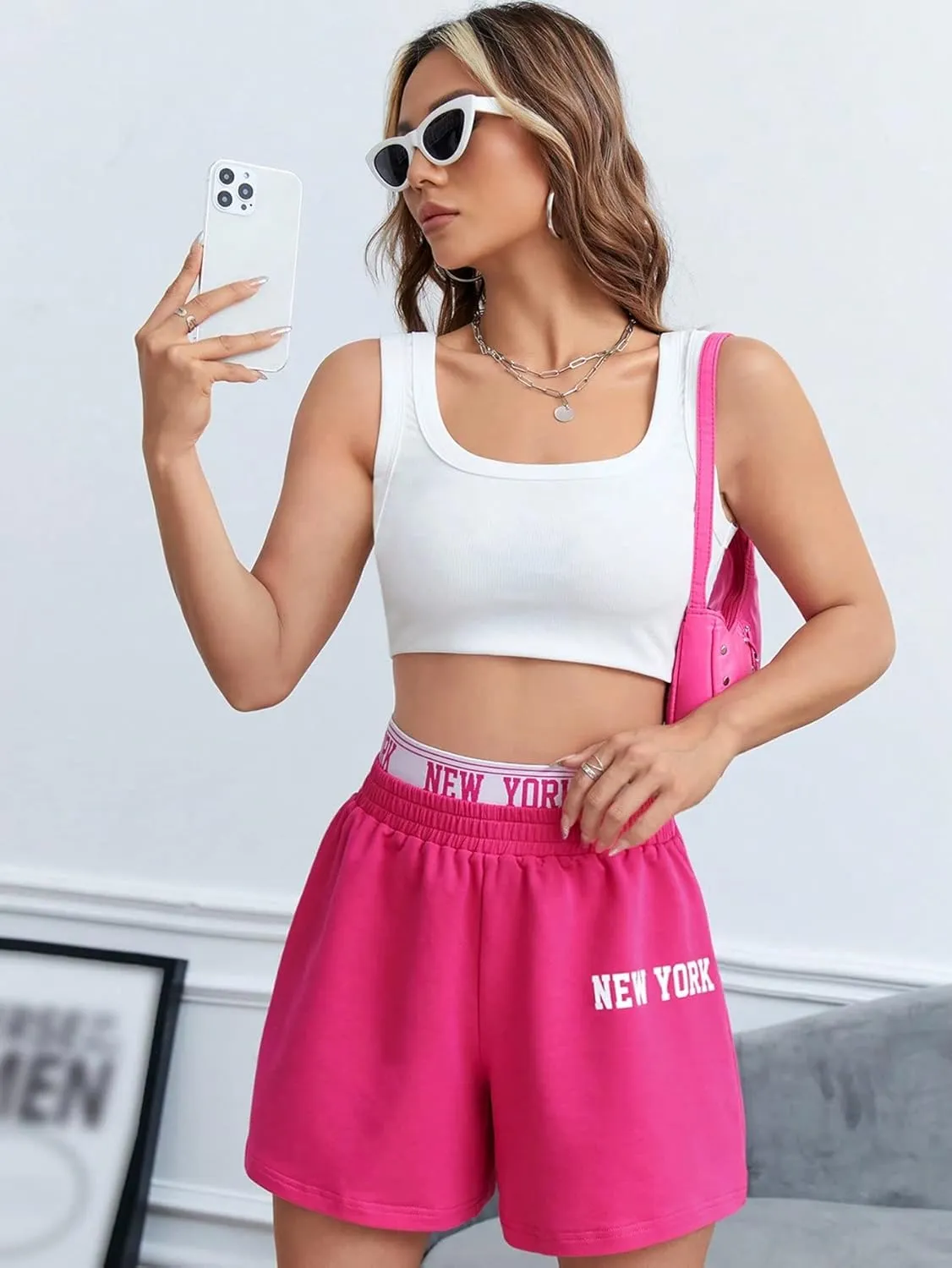 GORGLITTER Women's Graphic Print Boxing Short High Waisted Wide Leg Track Shorts