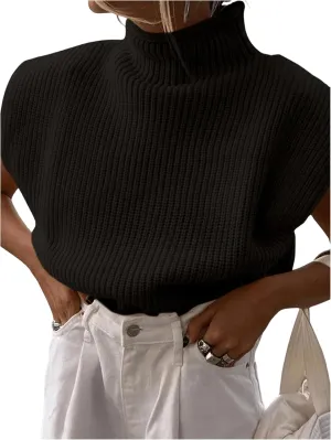 GORGLITTER Women's Mock Neck Sweater Tank Cap Sleeve Knit Top Trendy Dressy Casual Sweaters Vest