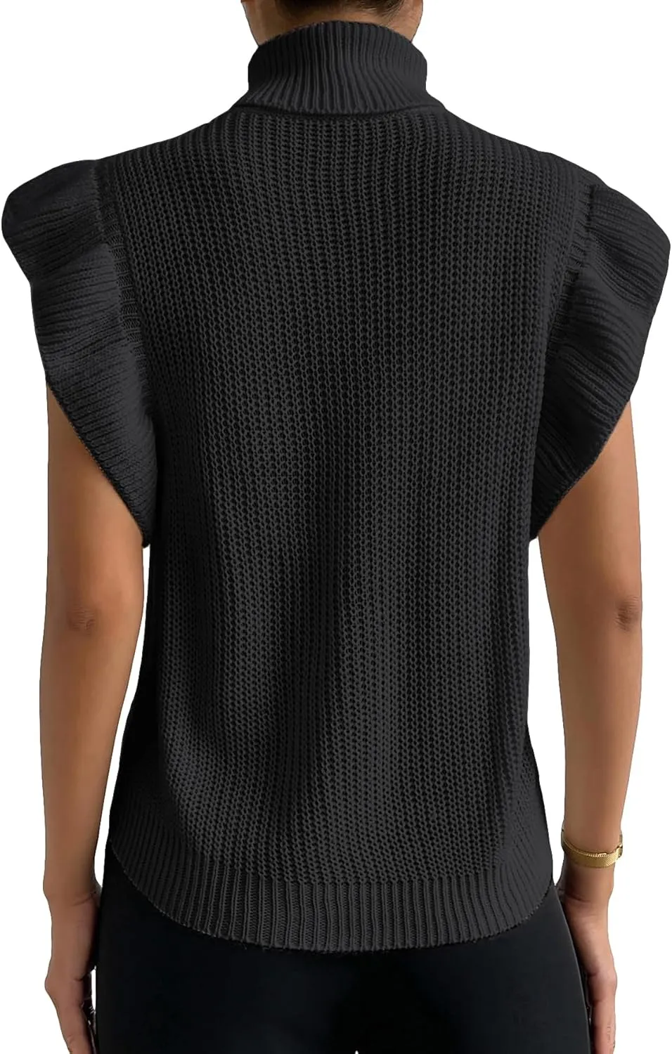 GORGLITTER Women's Short Sleeve Sweater Vest Cable Knit Turtleneck Sleeveless Pullover Tank Tops