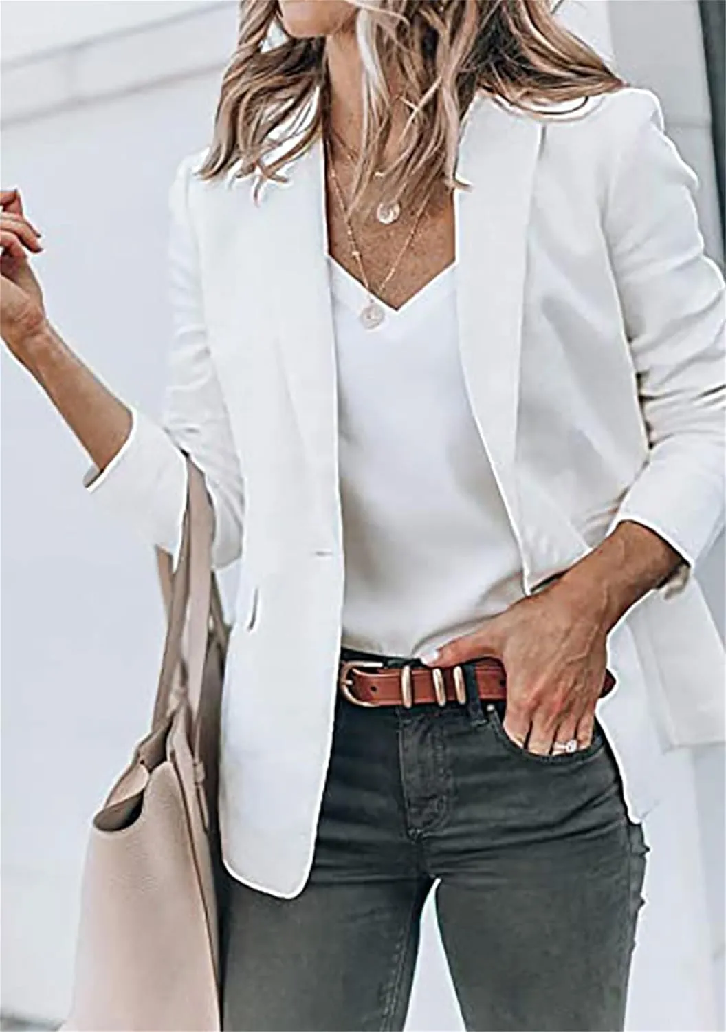 GORIFE Women Long Sleeve Lapel Jacket Light Weight Elegant Jacket Suit with Pocket Work Suits