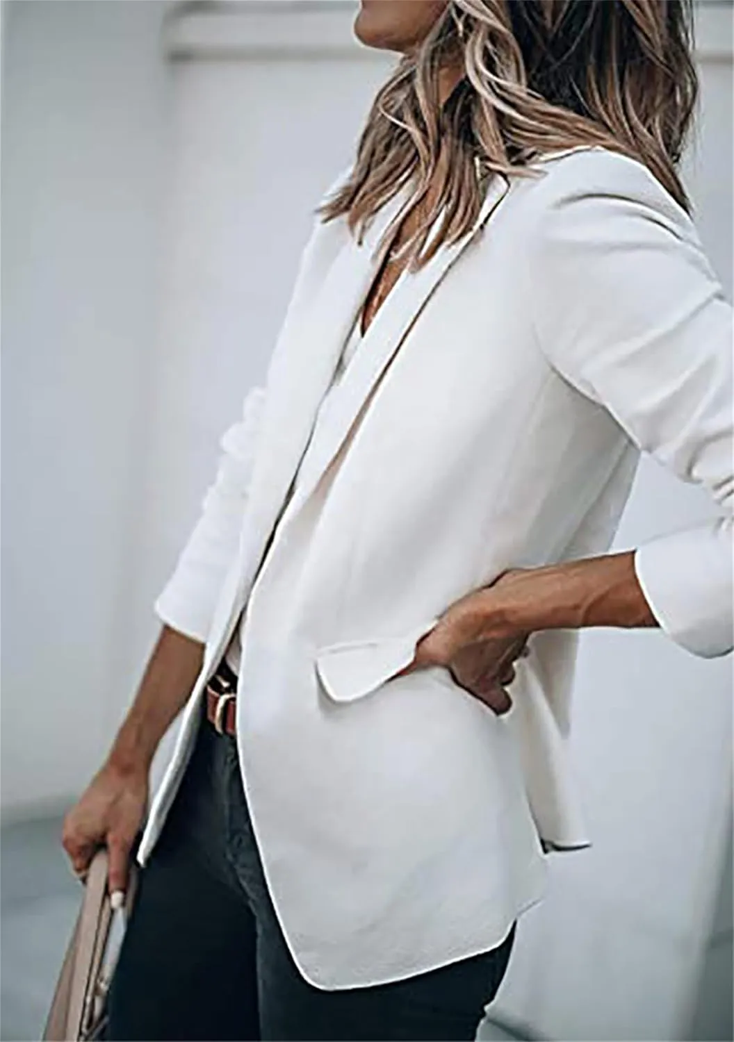 GORIFE Women Long Sleeve Lapel Jacket Light Weight Elegant Jacket Suit with Pocket Work Suits