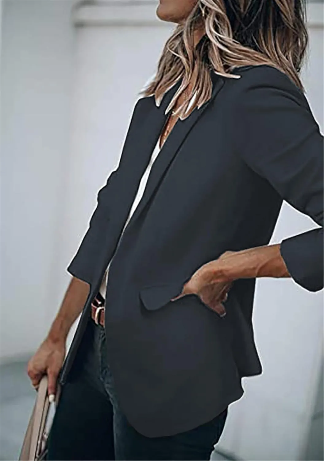 GORIFE Women Long Sleeve Lapel Jacket Light Weight Elegant Jacket Suit with Pocket Work Suits