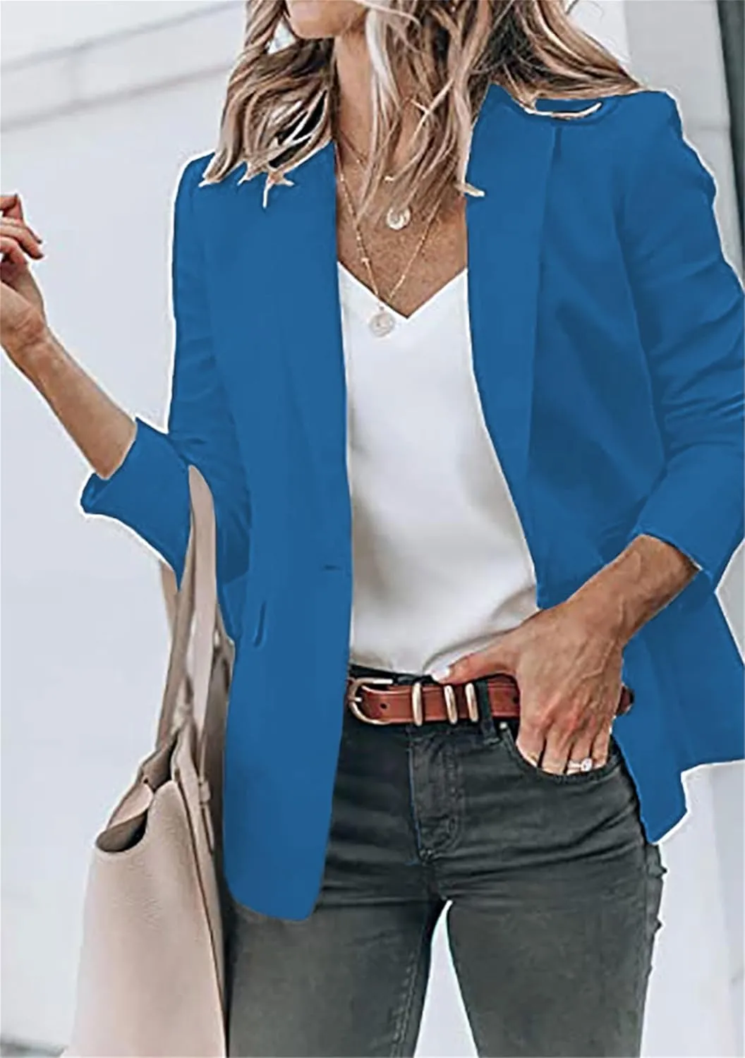 GORIFE Women Long Sleeve Lapel Jacket Light Weight Elegant Jacket Suit with Pocket Work Suits