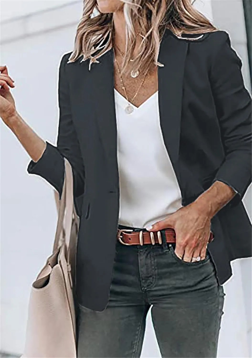 GORIFE Women Long Sleeve Lapel Jacket Light Weight Elegant Jacket Suit with Pocket Work Suits