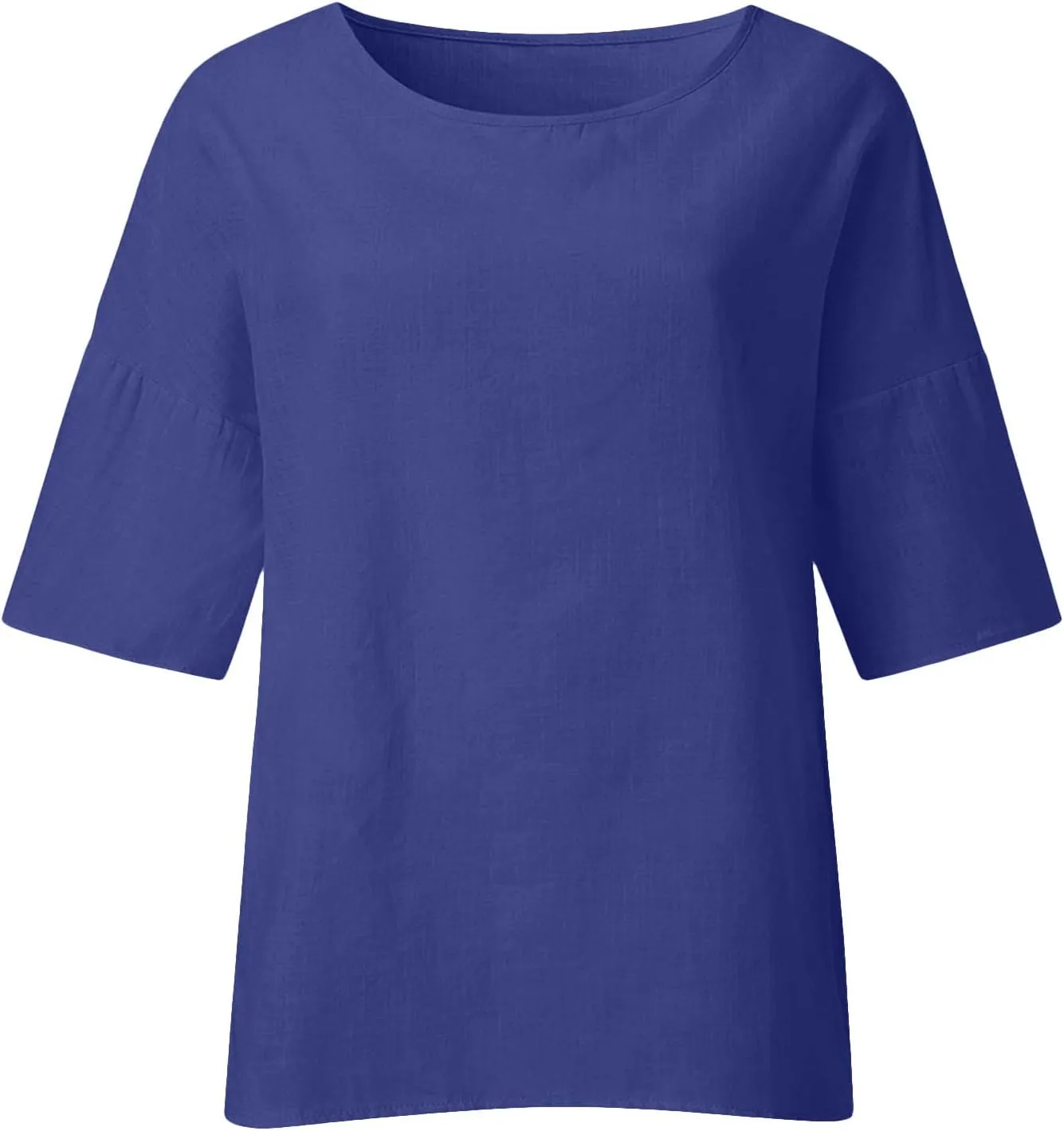Graphic Tees for Women Plus Size Summer Fashion Cropped Sleeves Round Neck Cotton Line Loose Fit Shirt Blouse