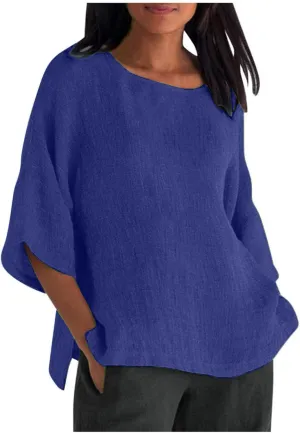 Graphic Tees for Women Plus Size Summer Fashion Cropped Sleeves Round Neck Cotton Line Loose Fit Shirt Blouse